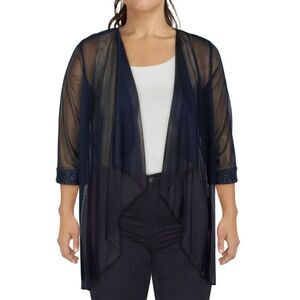 R&M Richards Cardigan‎ Size 16 Black 3/4 Sleeve Glitter Mesh NEW